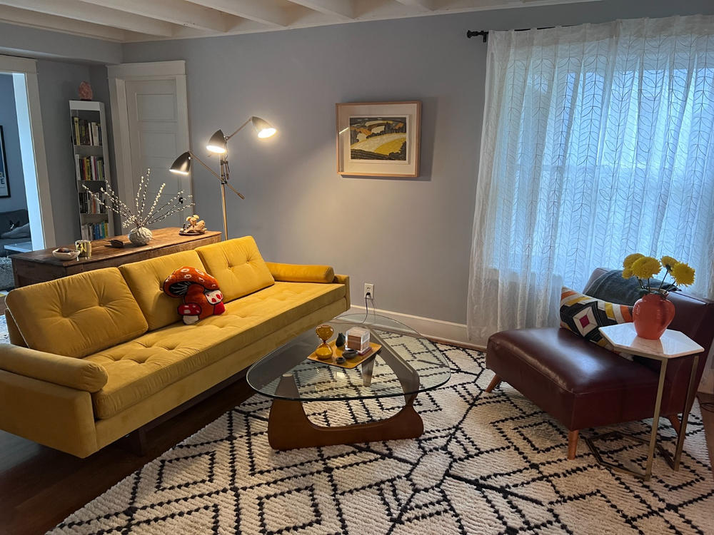 Triangle Coffee Table, Walnut - Customer Photo From Jocelyn Maguire Blumberg