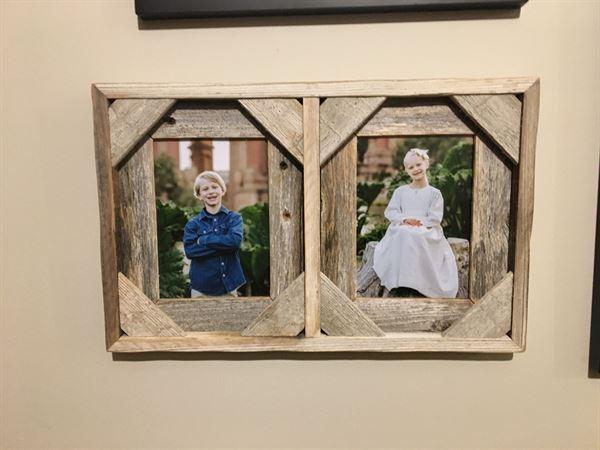 4x6 Collage Frame with two openings, Barnwood with Cornerblocks