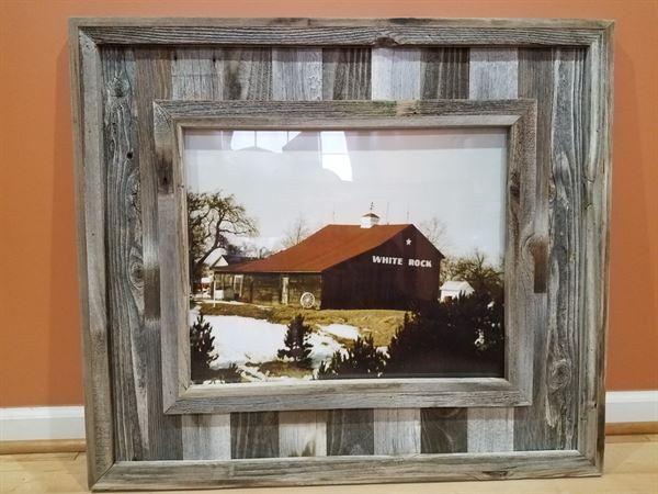 16x20 Barnwood Picture Frame, Homestead Narrow 1.5 inch Flat Rustic Reclaimed Wood Frame