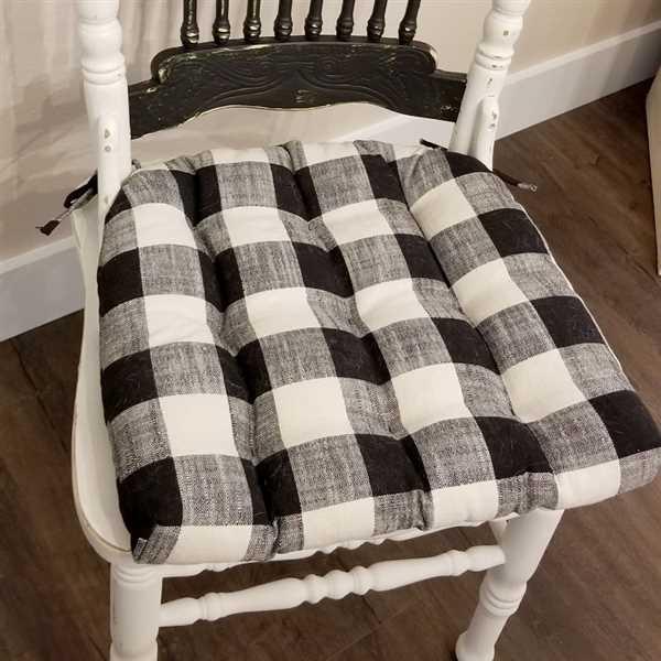Buffalo Check Black & White Dining Chair Pad Latex Foam Fill