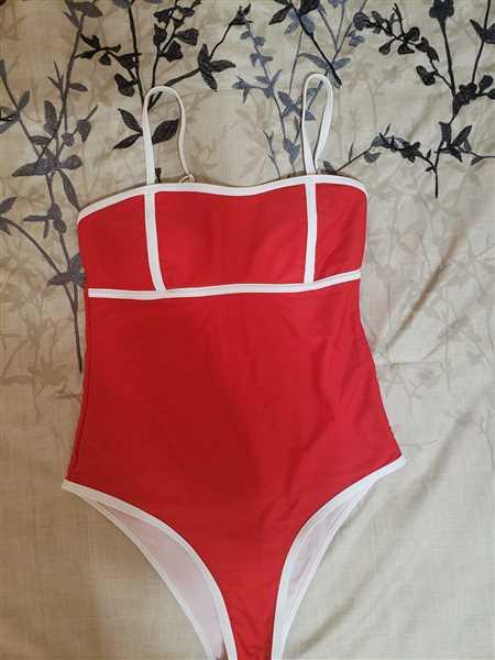 Contrast Color Piping High Leg Bandeau One Piece Swimsuit ...
