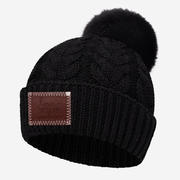 Black Cable Knit Pom Beanie Product Image