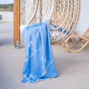 Hamam-pyyhe! Joutsen Sininen-Valkoinen - Koko 100x175cm, 350g, 100% puuvillaa, käy myös isokokoisille - Saaren Taika Decor Product Image