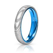 Wood Grain Damascus Steel Ring - Resilient Blue - 4MM Product Image