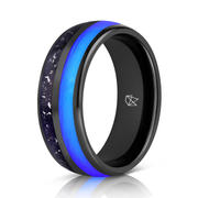 Black Tungsten Ring - Blue Glow & Real Meteorite Product Image