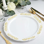 10-Pack Plastic Round Dinner Plates 10" White with Gold Embossed Scalloped Edge - Stylish Disposable Party Plates