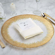 8-Pack Glass Charger Plates 13" Clear with Gold Spray Rim, Round Metallic Gold Dinner Charger Tableware