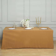 Gold Seamless Polyester Rectangular Tablecloth 90"x132" for 6 Foot Table With Floor-Length Drop