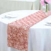 Dusty Rose Grandiose Rosette Satin Table Runner 14"x108"