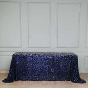 Navy Blue Seamless Big Payette Sequin Rectangle Tablecloth 90"x132" for 6 Foot Table With Floor-Length Drop