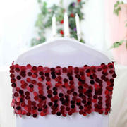 5 Pack Big Payette Sequin Chair Sash Bands 13"x10" Burgundy - Radiant Decorative Design