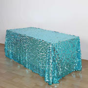 Turquoise Seamless Big Payette Sequin Rectangle Tablecloth Premium 90"x156" for 8 Foot Table With Floor-Length Drop