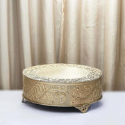 Gold Embossed Cake Stand Riser, Matte Metal Cake Pedestal 14" Round