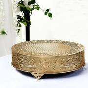 Metal Round Cake Pedestal Stand 18" Gold with Embossed Design - Decorative Matte Cupcake Display Riser Centerpiece Dessert Tray for Luxurious Event Styling