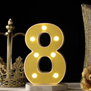 3D Marquee Number "8" Gold with Warm White 7 LED Lights 6" - Light-Up Decor for Weddings