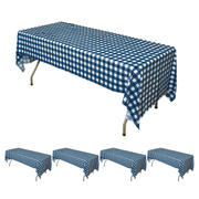 5-Pack Plastic Table Covers 54"x108" Navy Blue Checkered Rectangle - PVC Waterproof Disposable Tablecloths