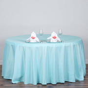 Light Blue Seamless Polyester Round Tablecloth 120" for 5 Foot Table With Floor-Length Drop