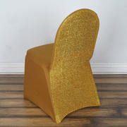 Spandex Stretch Banquet Chair Cover with Metallic Shimmer Tinsel Back Gold - Stylish Fitted Slipcover for Sophisticated Events