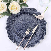 6-Pack Acrylic Plastic Charger Plates 13" Round Navy Blue Reef Design - Decorative Dinner Charger Tableware