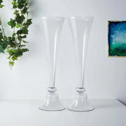 Set of 2 Glass Trumpet Vases Reversible Clarinet Style 32" Clear - Stylish Floral Centerpieces for Weddings