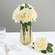 24 Roses Cream Artificial Foam Flowers With Stem Wire and Leaves 5"