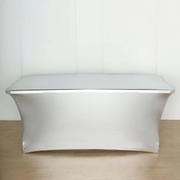 Stretch Spandex Rectangle Tablecloth 72"x30" Metallic Silver - Dazzling Form-Fitting Table Cover
