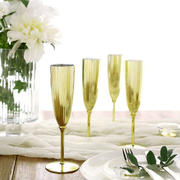 6-Pack Plastic Champagne Flutes 5oz Metallic Gold - Stylish Disposable Champagne Glasses for Cocktail Parties & Receptions