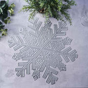 6-Pack Vinyl Dining Table Mats 18" Snowflake Design Silver - Metallic Non-Slip Surface for Holiday Themes
