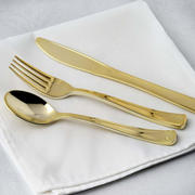 24 Pack Metallic Gold Classic Heavy Duty Plastic Utensil Set, Disposable Silverware 7",8"