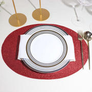 6-Pack Placemats 12"x18" Oval Glitter Design Burgundy Sparkle - Non-Slip Dining Table Mats