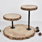 3-Tier Wooden Cheese Board Stand 14" Natural Wood Slice Design - Rustic Cupcake Centerpiece with Assembly Tools