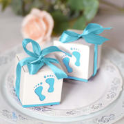 25 Pack Light Blue Footprint Baby Shower Party Favor Candy Gift Boxes 2"