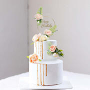 3 Pcs Gold Acrylic Happy Birthday Cake Topper and Silk Flower Clusters, Cake Decorations