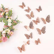 12-Pack 3D Rose Gold Butterfly Wall Decals, DIY Removable Mural Stickers Cake Decorations - Versatile and Eye-Catching Design