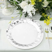 25-Pack Paper Round Charger Plates 12" Metallic Silver with Geometric Prism Design - 400GSM Disposable Serving Trays