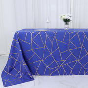 Polyester Rectangle Tablecloth 90"x132" Royal Blue with Gold Foil Geometric Pattern - Seamless & Wrinkle-Resistant Table Cover