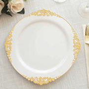10-Pack Plastic Round Dinner Plates 10" White with Gold