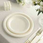 50-Pack Bagasse Round Dessert Plates 7" White - Eco-friendly Disposable Sugarcane Appetizer Salad Plates for Weddings & Nature Inspired Events