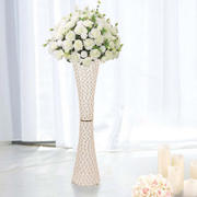 Metal Hurricane Floral Vase Centerpiece 36" Metallic Gold with Crystal Beaded Design - Stylish Event Decor