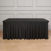 Spandex Rectangle Table Skirt 72"x30" Black - Wavy Skirt-Like Table Cover