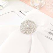 4 Pack Diamond Rhinestone Silver Metal Flower Napkin Rings, Decorative Napkin Buckle Holders