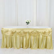 Satin Table Skirt 14ft Champagne - Pleated Double Drape Table Cover