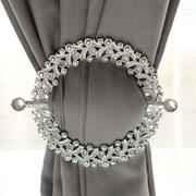 2 Pack Silver Barrette Style Acrylic Crystal Curtain Tie Backs, Round Backdrop Drapery Brooch Holdbacks 7"