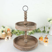 2-Tier Wooden Serving Tray Stand 20" Rustic Brown Design - Farmhouse Style Cupcake Display