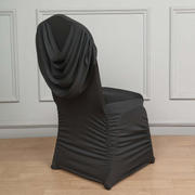 Spandex Fitted Banquet Chair Cover Black with Ruched Swag Back and Foot Pockets - Durable Slip-On Slipcover