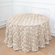 Satin Round Tablecloth 120" Beige - Grandiose 3D Rosette Table Cover