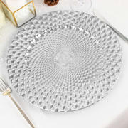 6-Pack Plastic Charger Plates 13" Round Silver Peacock Pattern - Decorative Dinner Charger Tableware