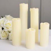 Set of 6 LED Drip Wax Pillar Candles Ivory- Flameless Flicker Battery Operated Luminaria Lighting
