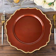 6-Pack Acrylic Charger Plates 13" Round Terracotta (Rust) with Gold Scalloped Rim - Dinner Plastic Charger Tableware