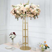 Metal Floral Riser 46" Gold Open Frame Design - Grand Halo Top Wedding Centerpiece Pedestal